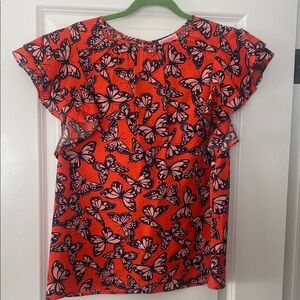 Kate Spade New York Orange Navy Butterfly Double Flutter Sleeve Large